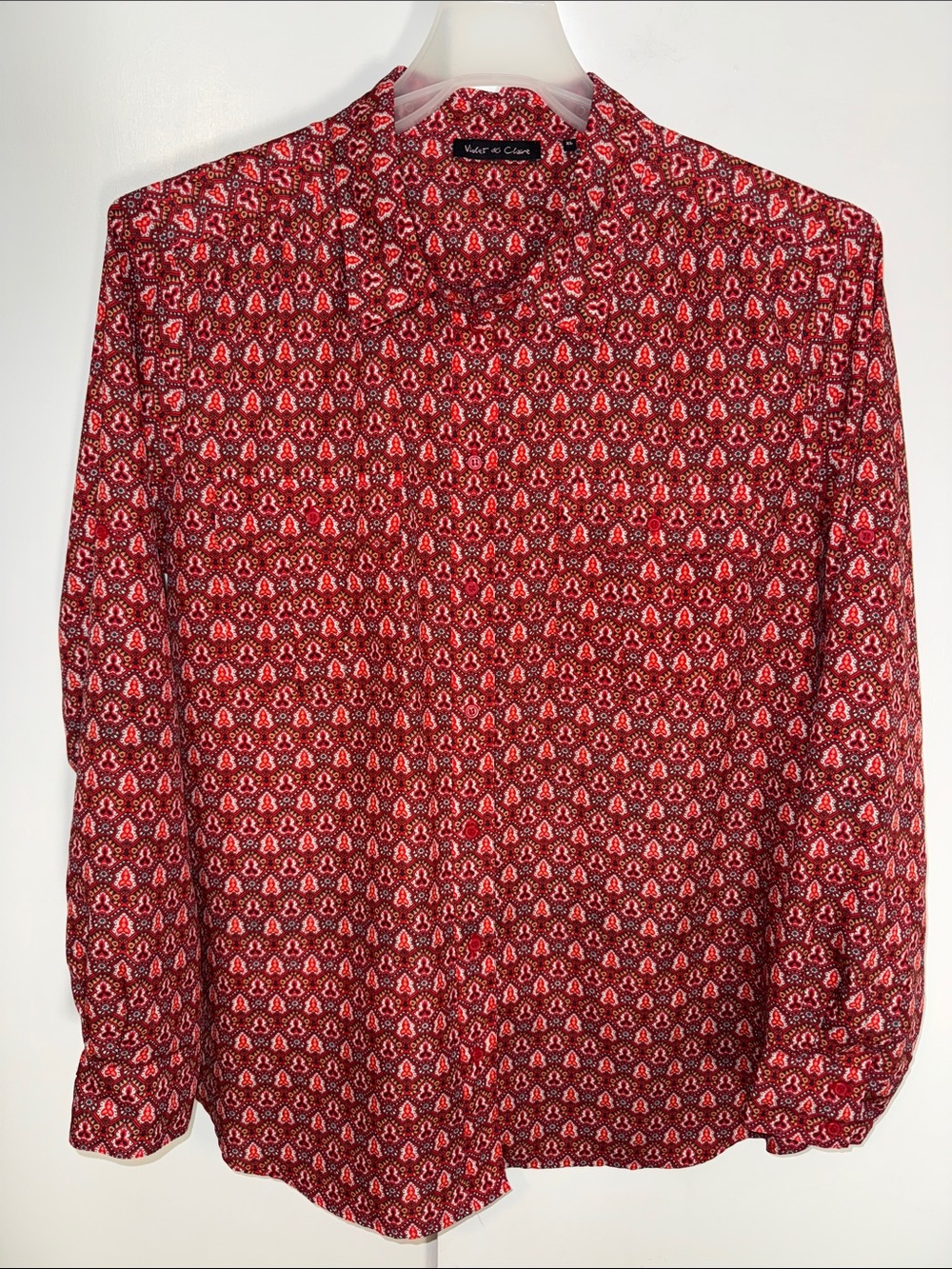 Violet & Claire Geometric Boho Print Button Down Blouse Top Women’s XL